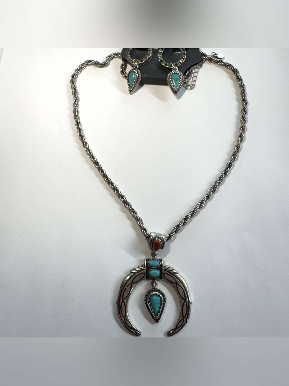 10.5” Shyanne Turquoise Teardrop Naja Pendant Necklace - Silver Tone